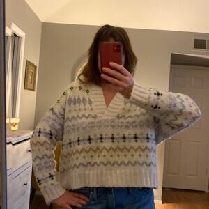 American Eagle Hooded Pullover Fair Isle Sweater